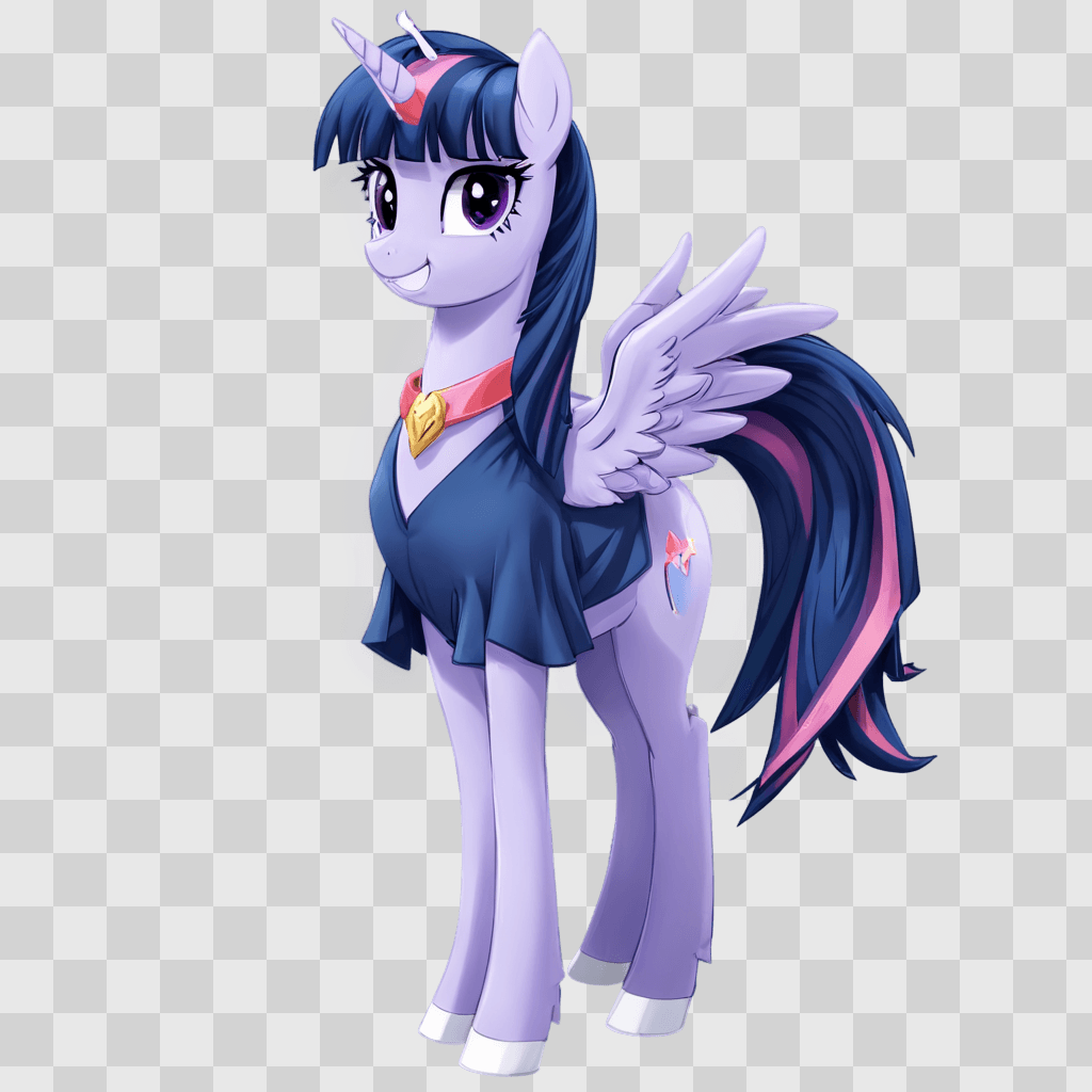 twilight sparkle A purple pony wearing a blue dress and a gold necklace