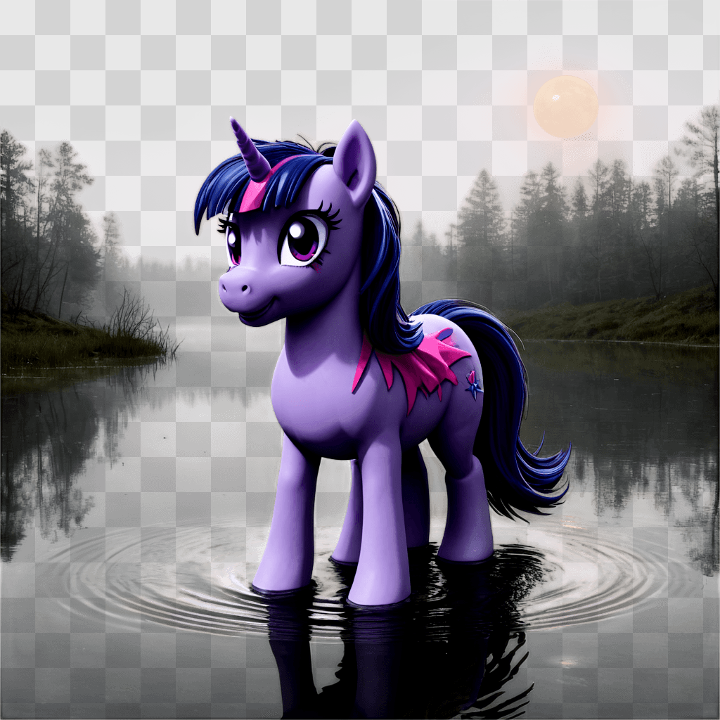 twilight sparkle A purple pony with a pink mane stands in a pond