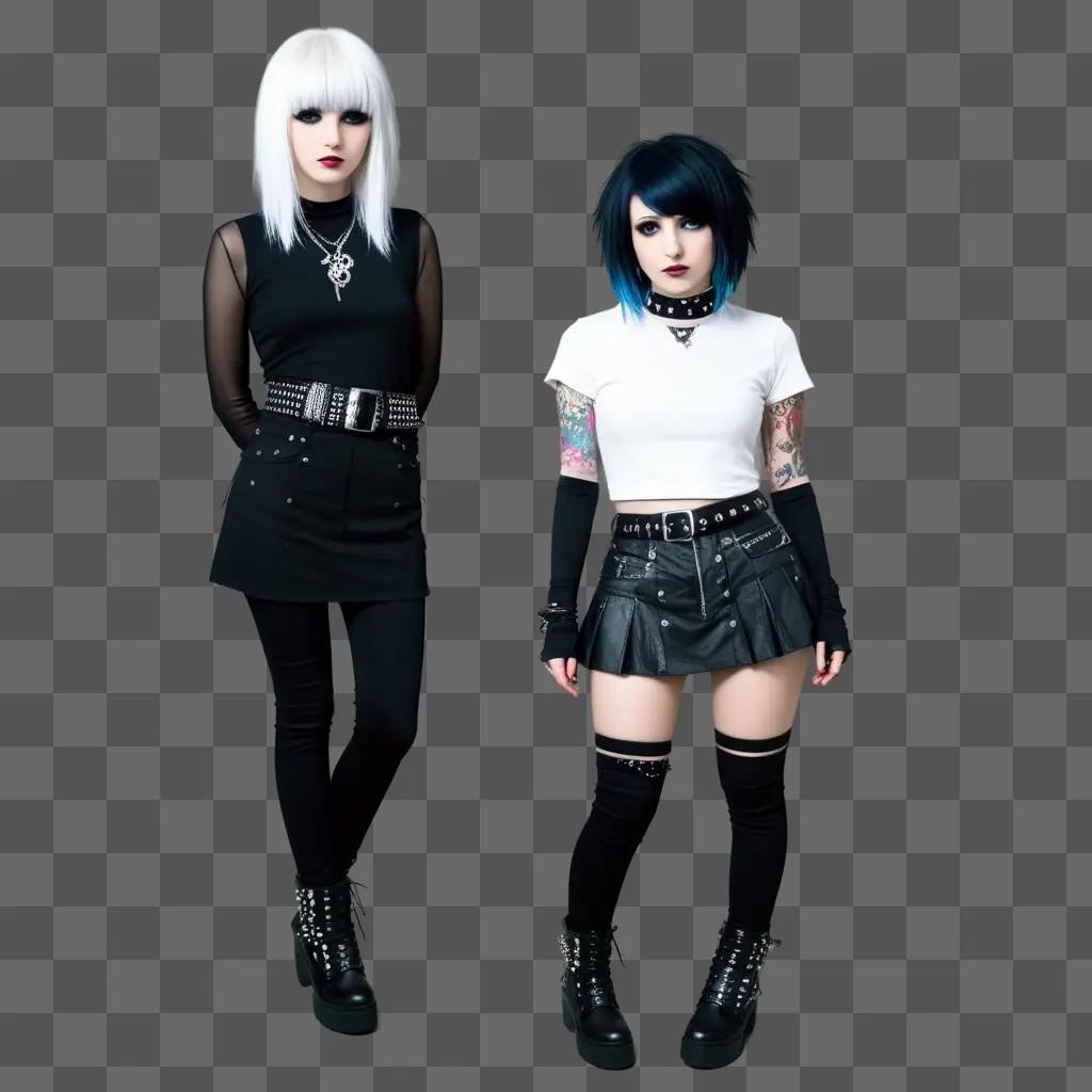 two women in black and white emo clothes