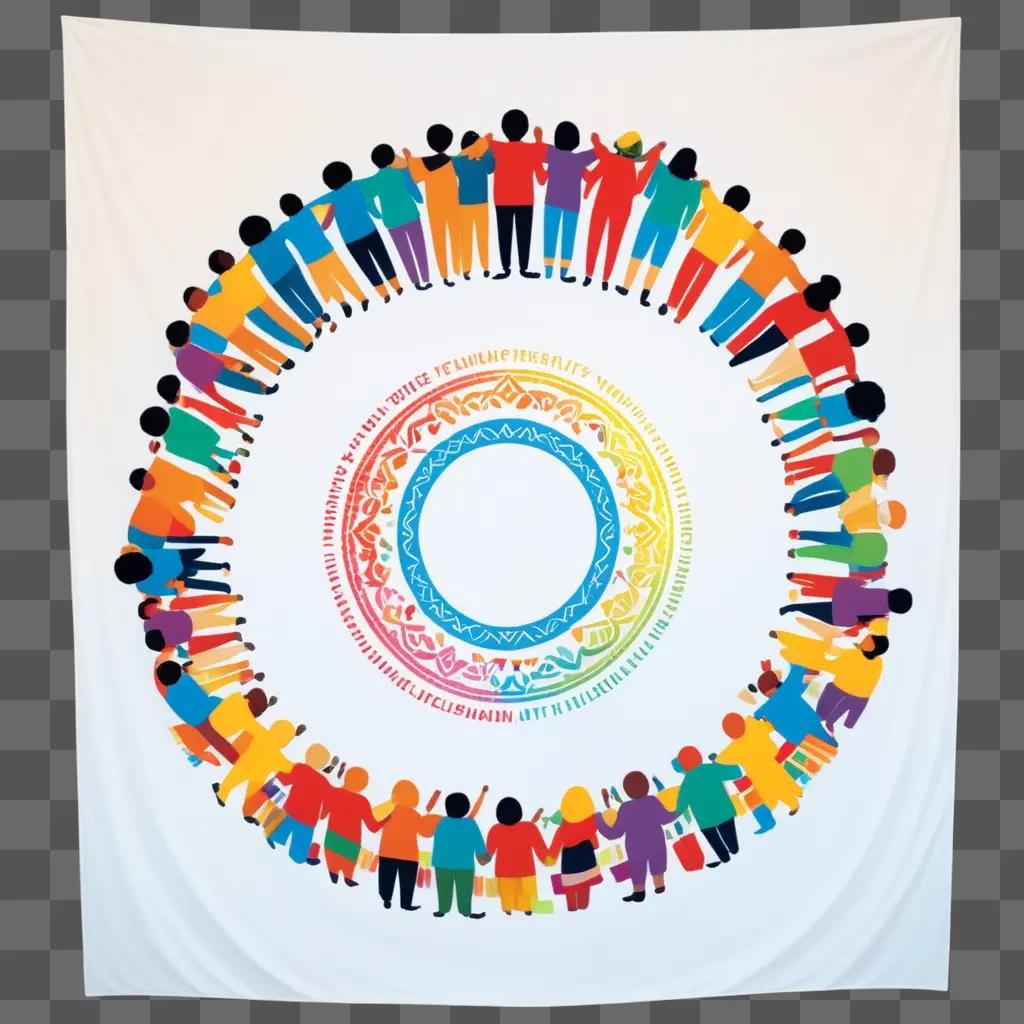 twork with a circular design of people with a rainbow border