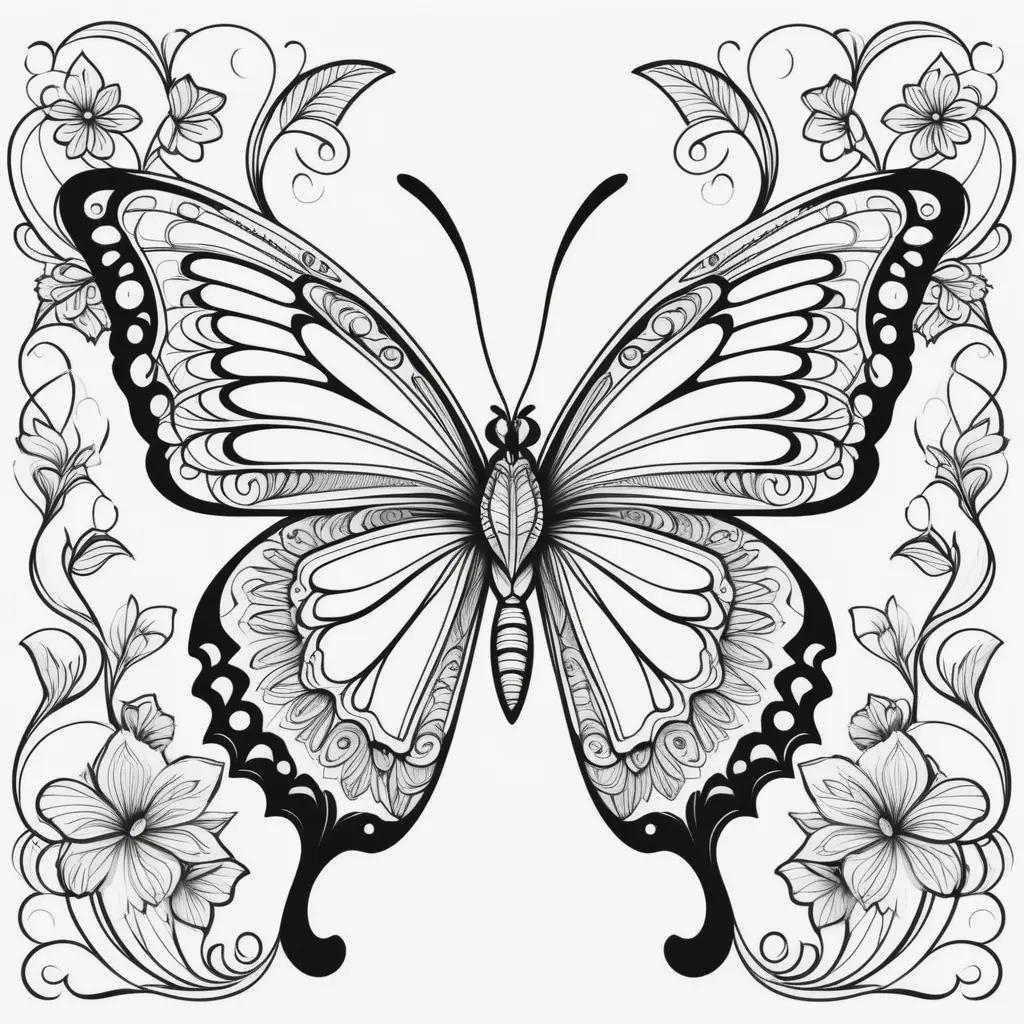 ult Coloring Book: Butterfly with floral background