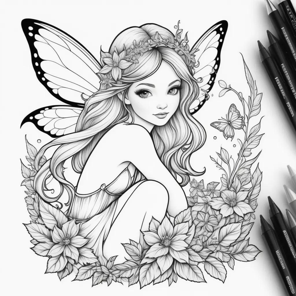 ult蝶と花で妖精のページをぬりえ