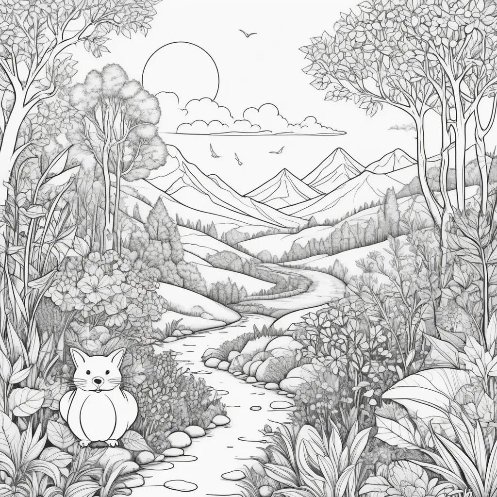 ult Coloring Page of a Cat in the Forest