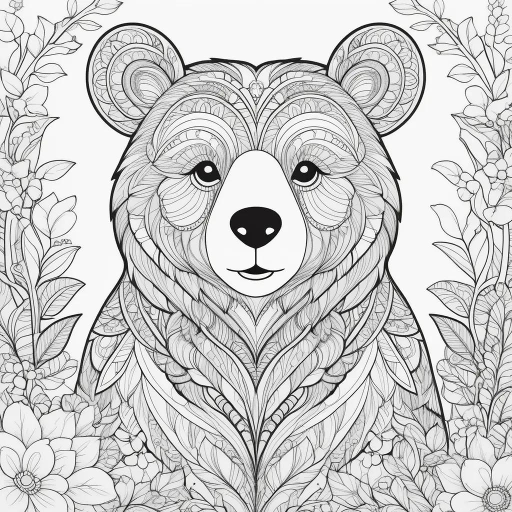 ult Coloring Page of a bear surrounded by flowers