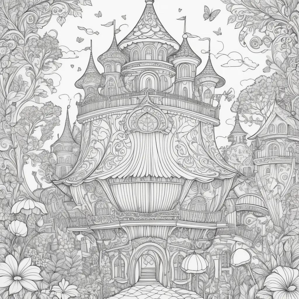 ult Coloring Pages: A magical castle and garden