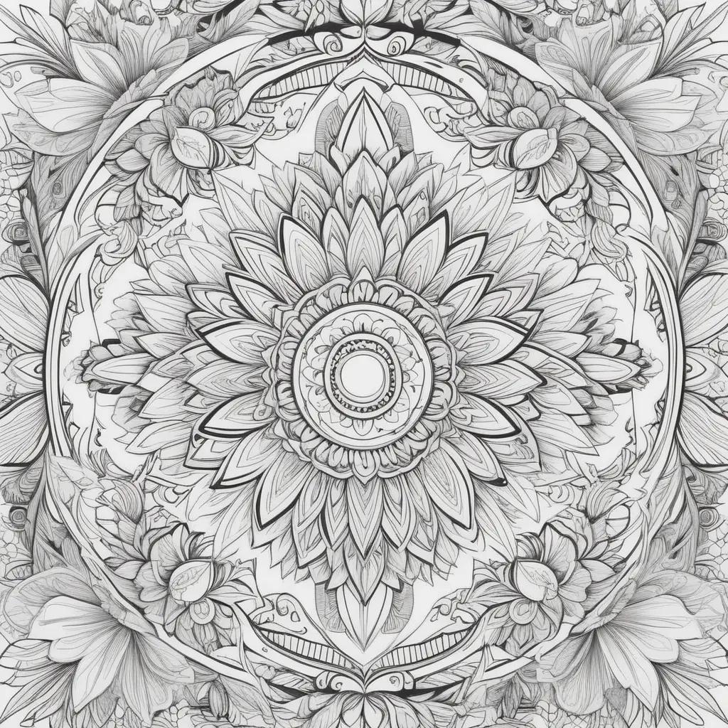 ult Coloring Pages: Beautiful Flower Design with Black and White Line Art