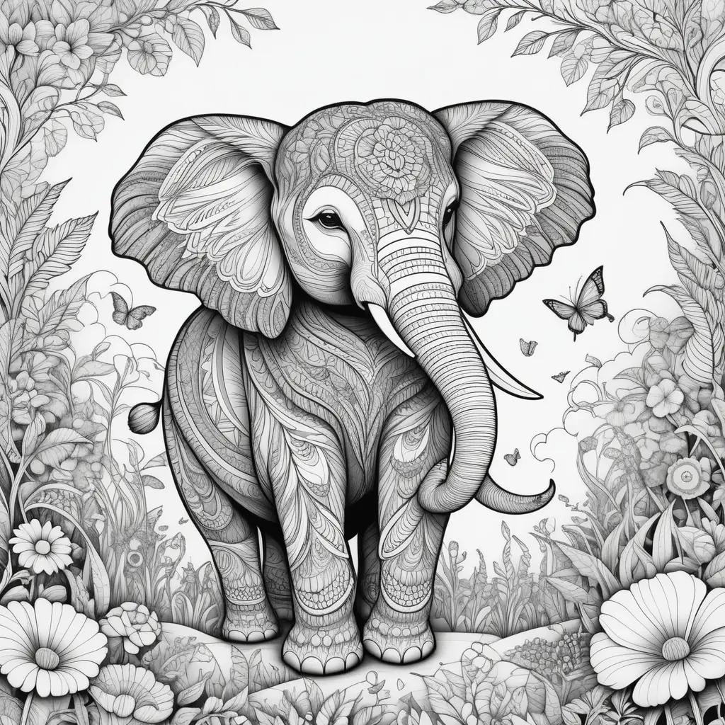 ult Coloring Pages: Elephant, Butterfly, Flowers, Animals, Coloring Book