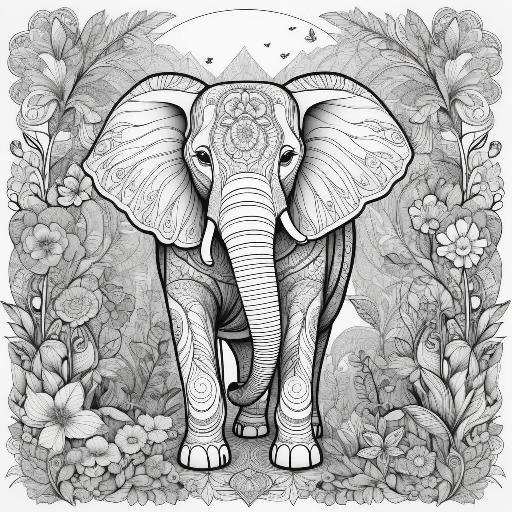 ult Coloring Pages: Elephant with Flower and Butterflies