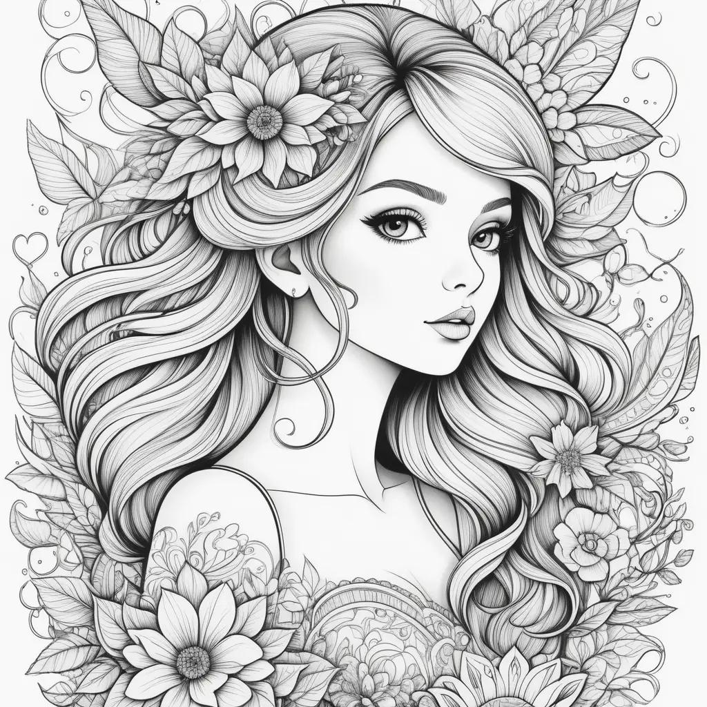 ult Coloring Pages Featuring a Beautiful, Flowery Girl