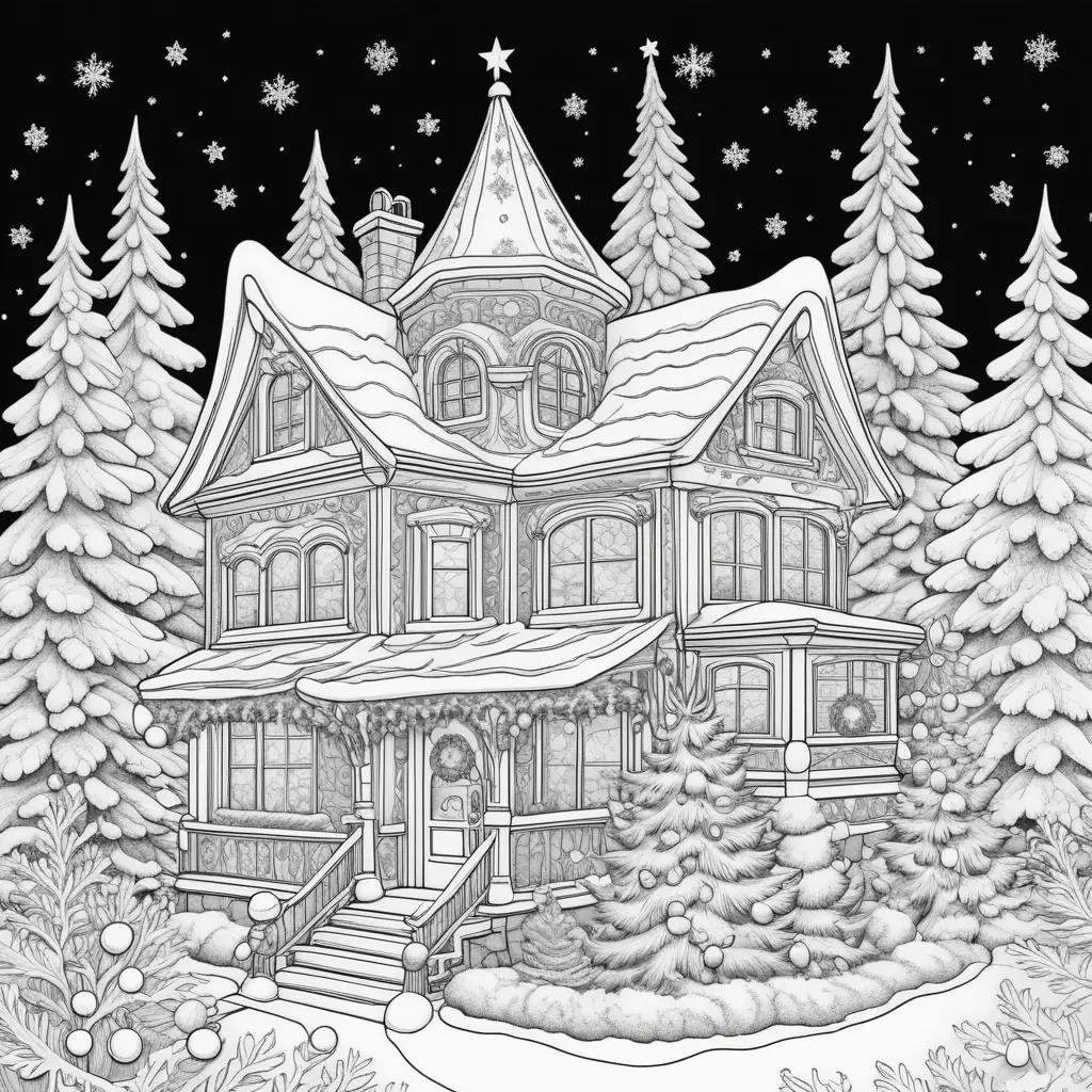 ult Coloring Pages Featuring a Christmas House in the Snow