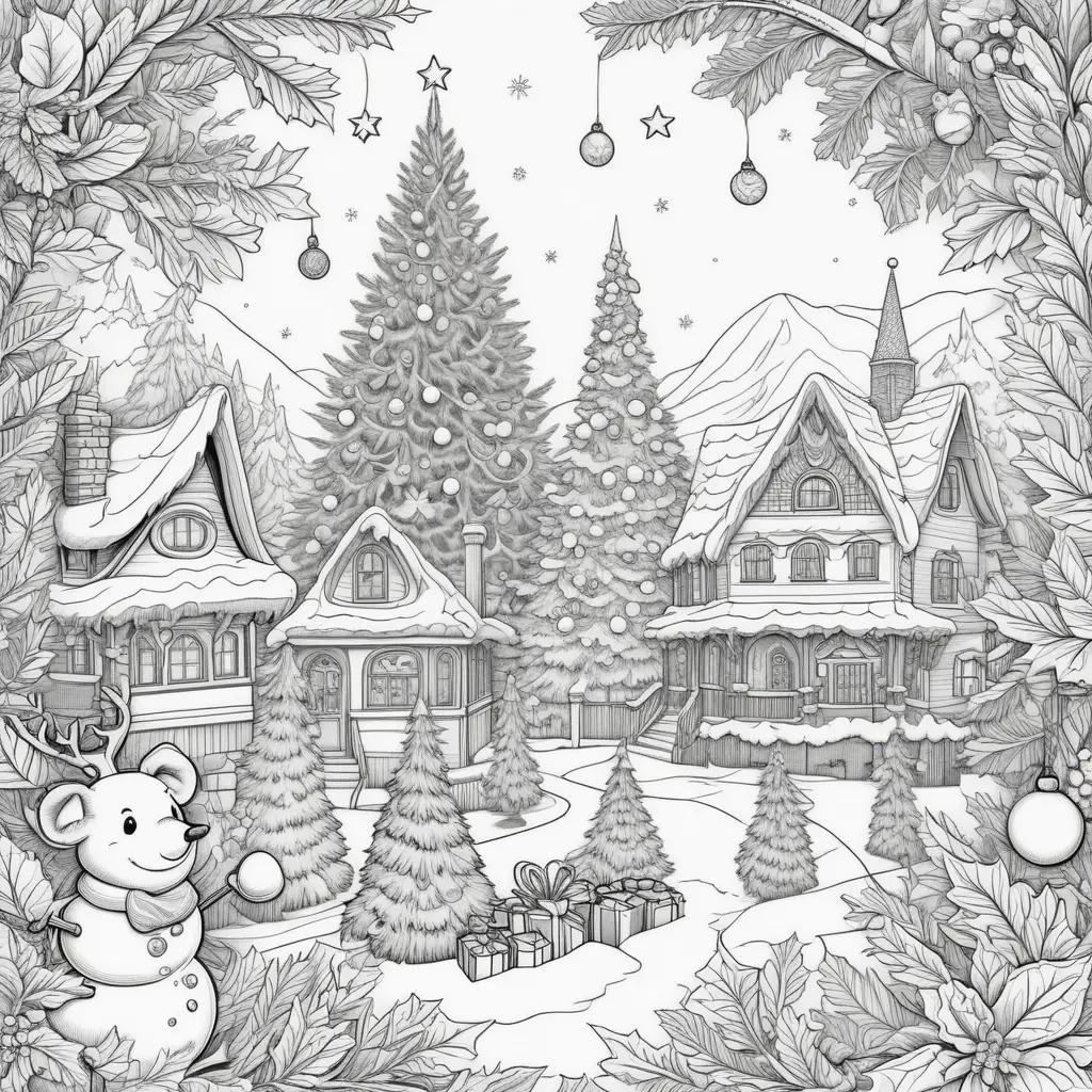 ult Coloring Pages with Christmas Houses and Snowmen