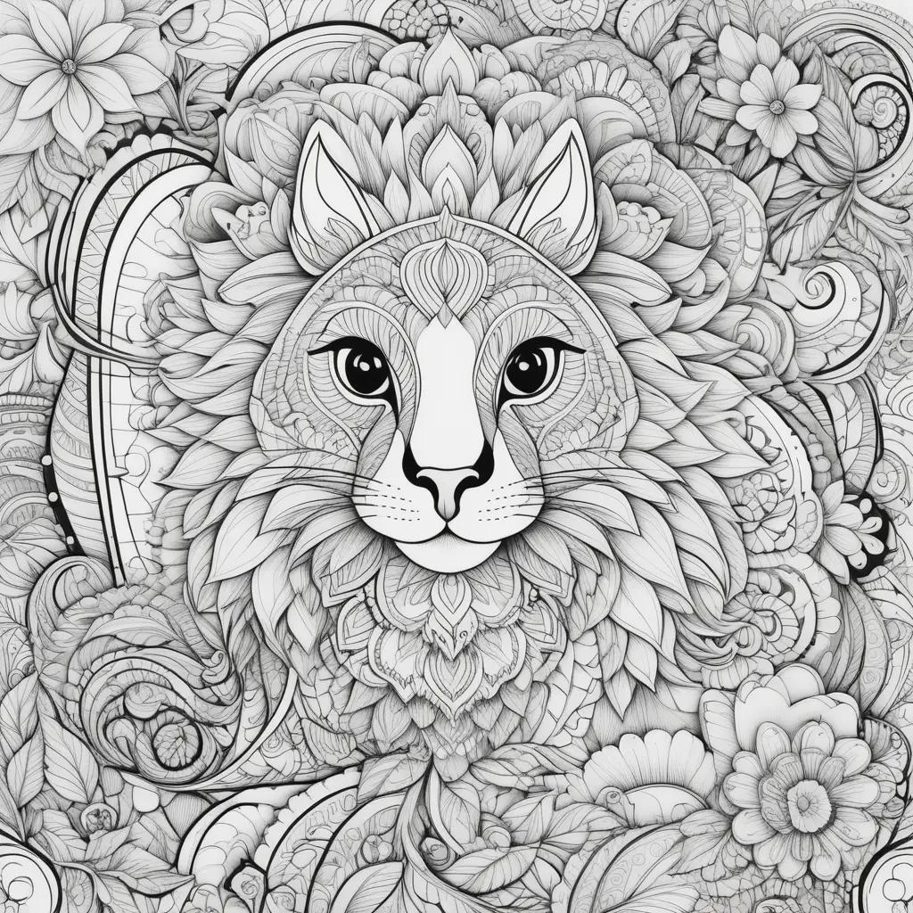 ult Coloring Pages with a Lion and Flowers