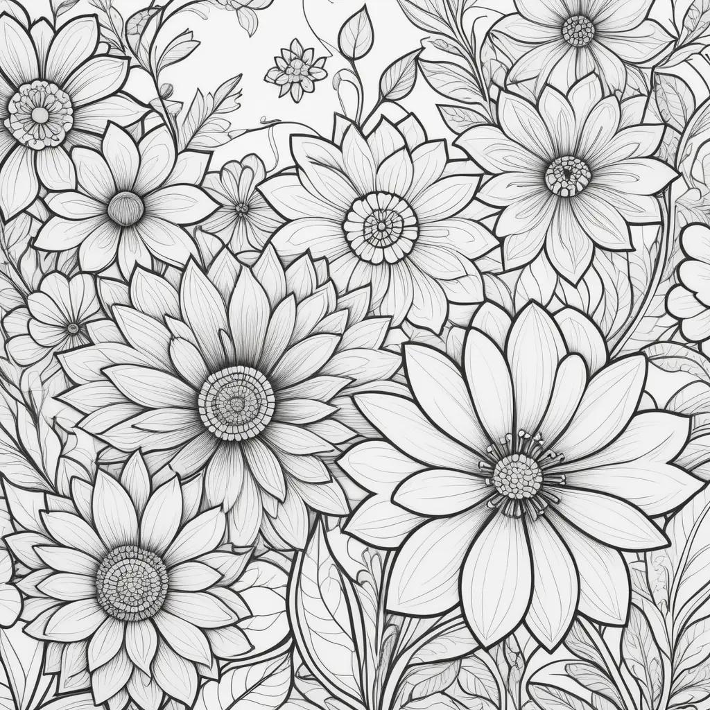 さまざまな花のデザインの Ult 塗り絵ページ