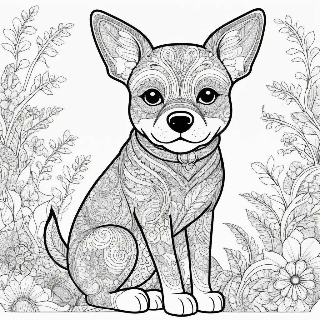 ult coloring page of a dog with floral patterns