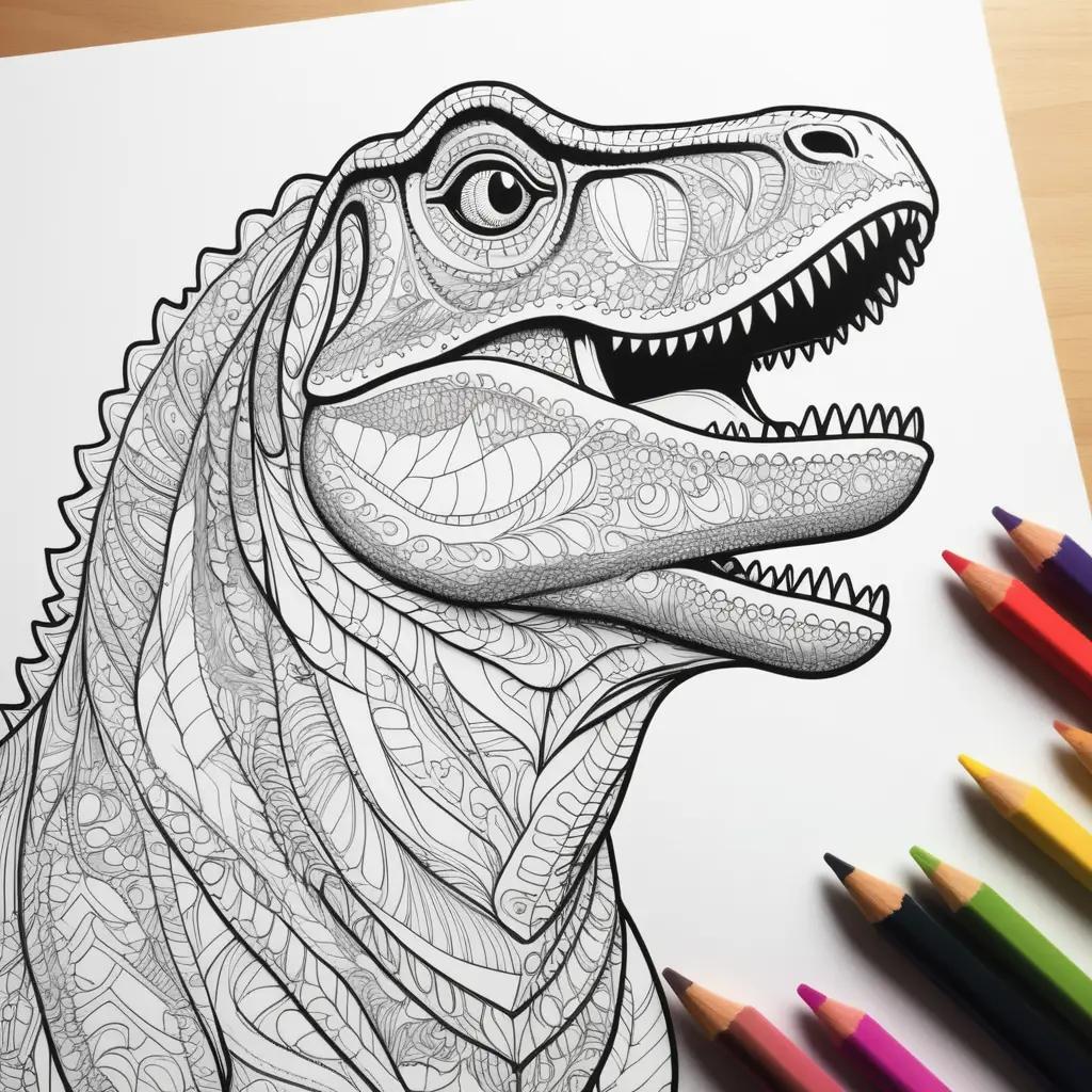 ult coloring page of dinosaur with 11 colored pencils