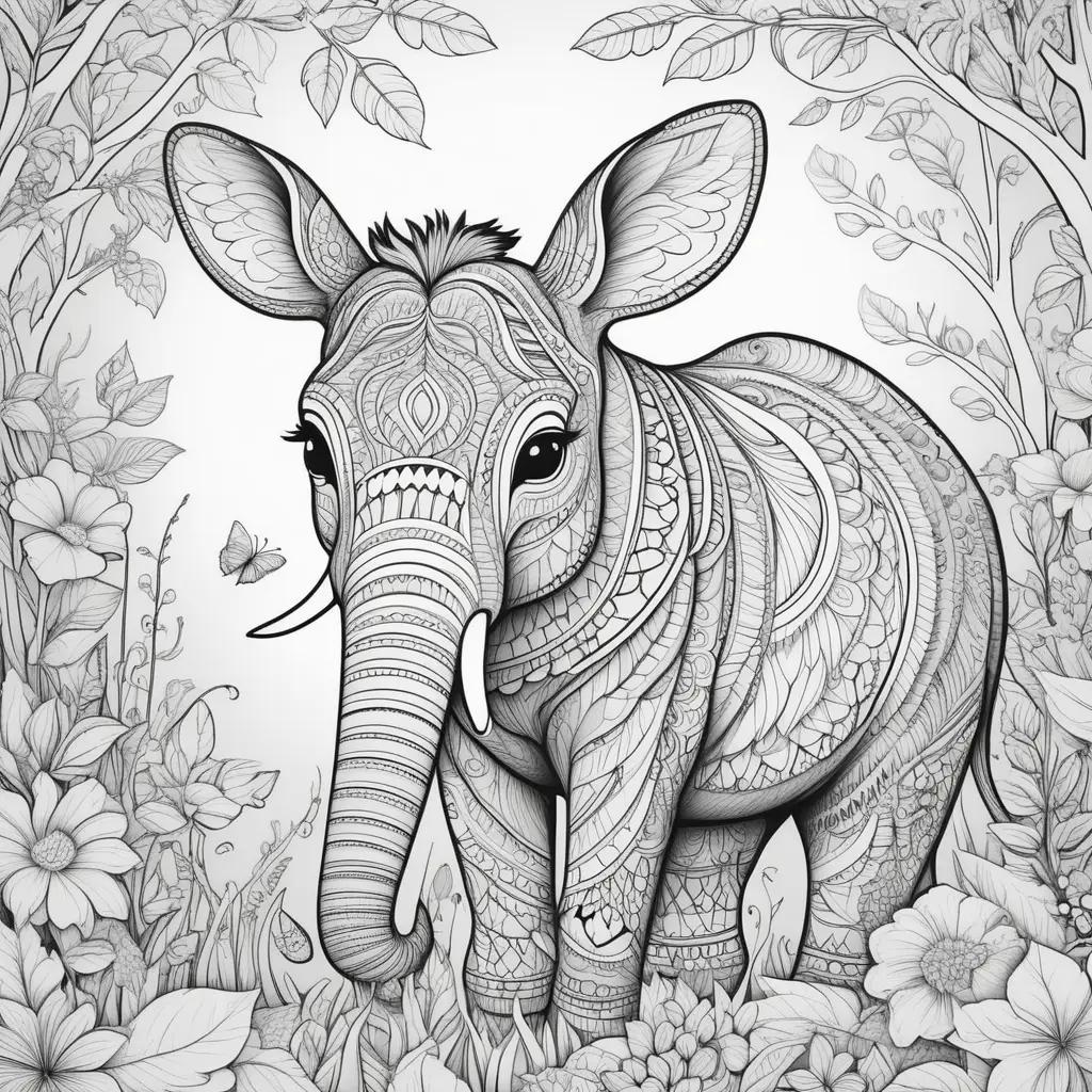 ULTぬりえページには、複雑な模様のかわいい象が描かれています