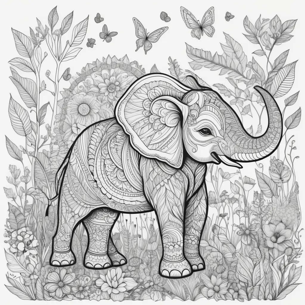 ult coloring pages feature a elephant and butterflies