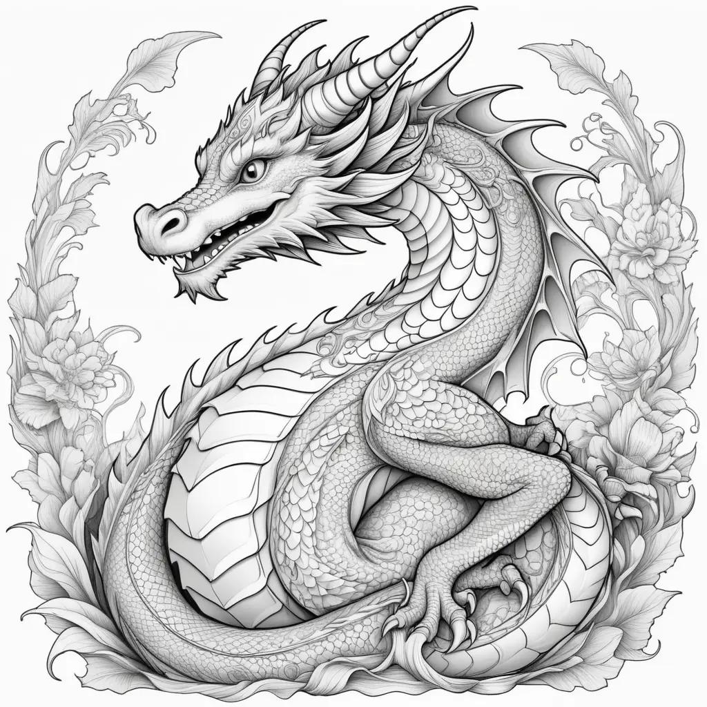 ult coloring pages featuring a detailed, black and white dragon