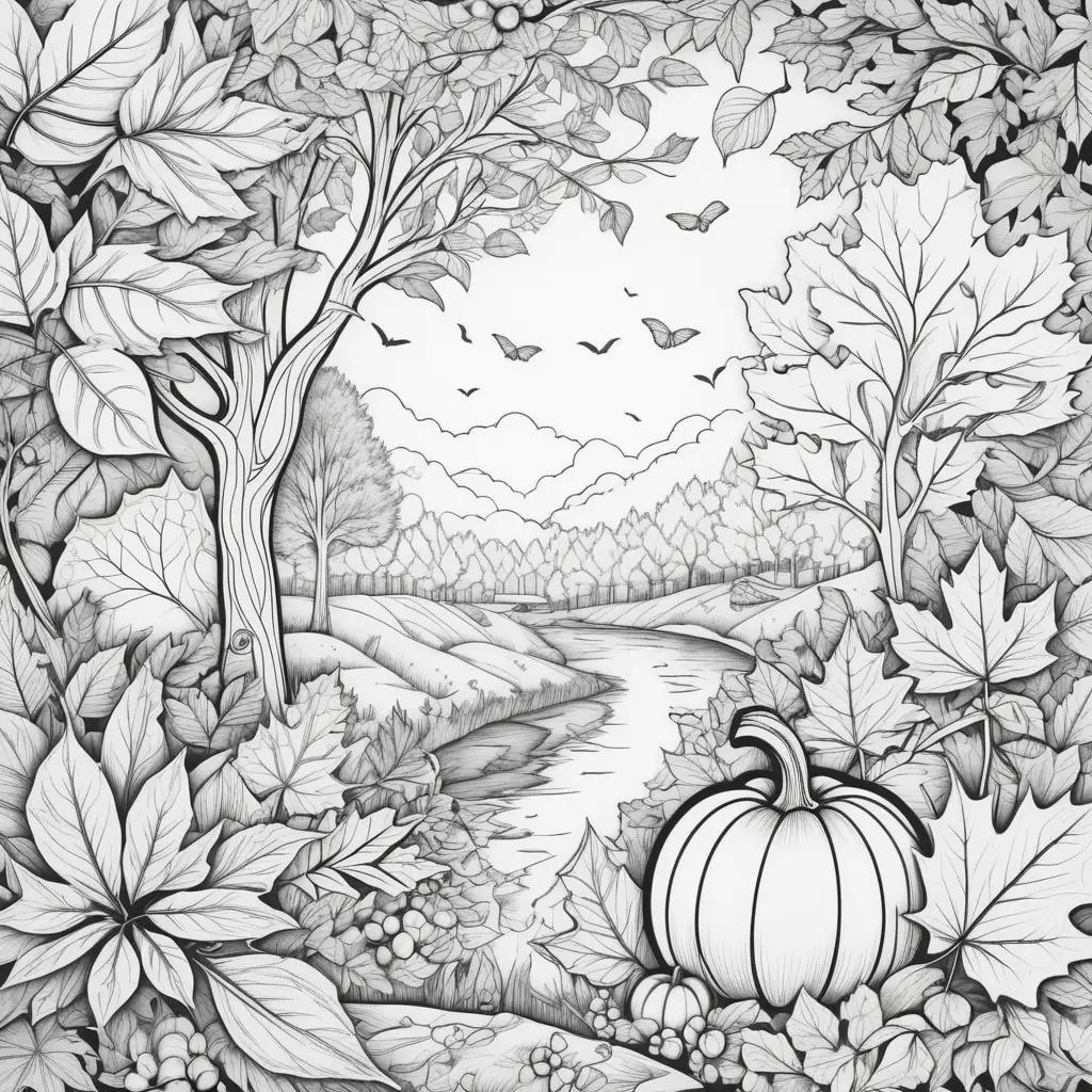 ult coloring pages featuring a pumpkin and a river in autumn