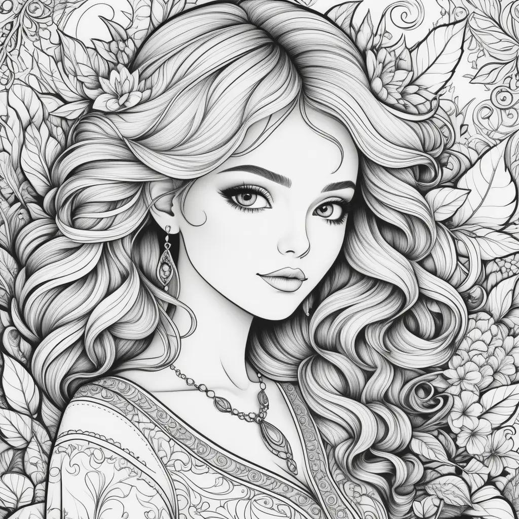 ult coloring pages featuring a young woman with long hair and jewelry