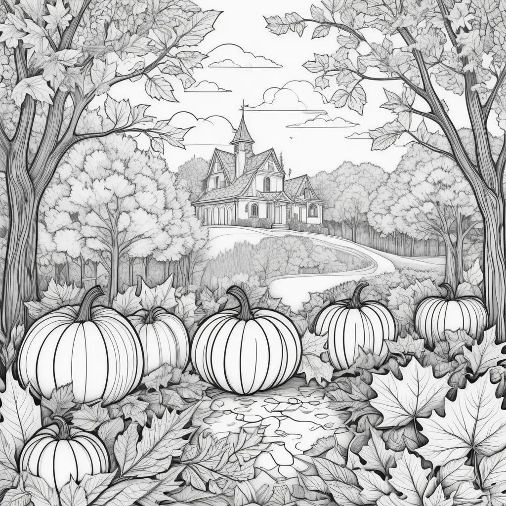 ult coloring pages featuring pumpkins and a church