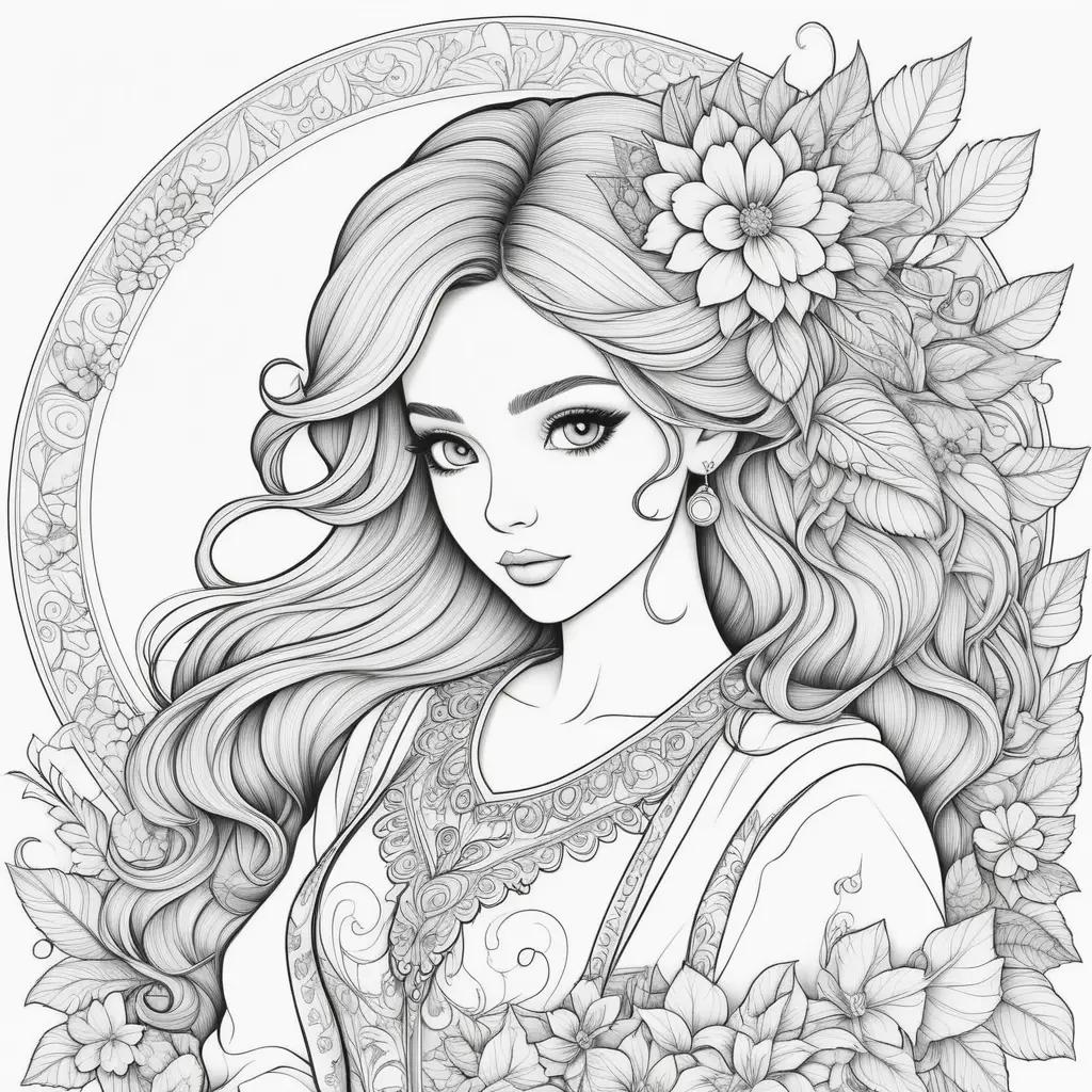 ult coloring pages for girls: girl with flowers