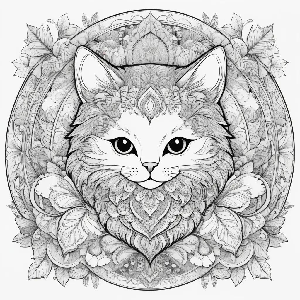 ult coloring pages of a cat with floral accents