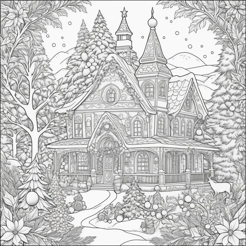 ult coloring pages of a cozy Christmas home