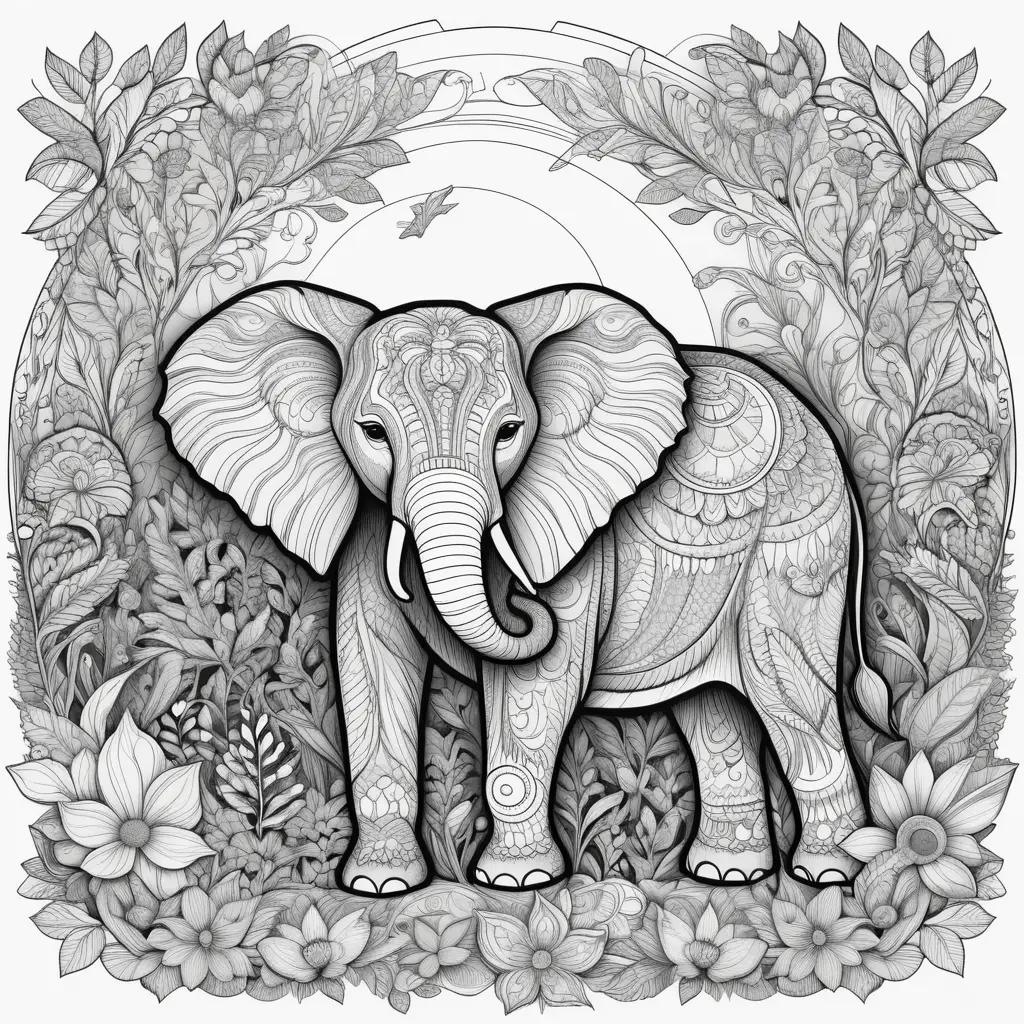 ult coloring pages of a large elephant in a jungle setting