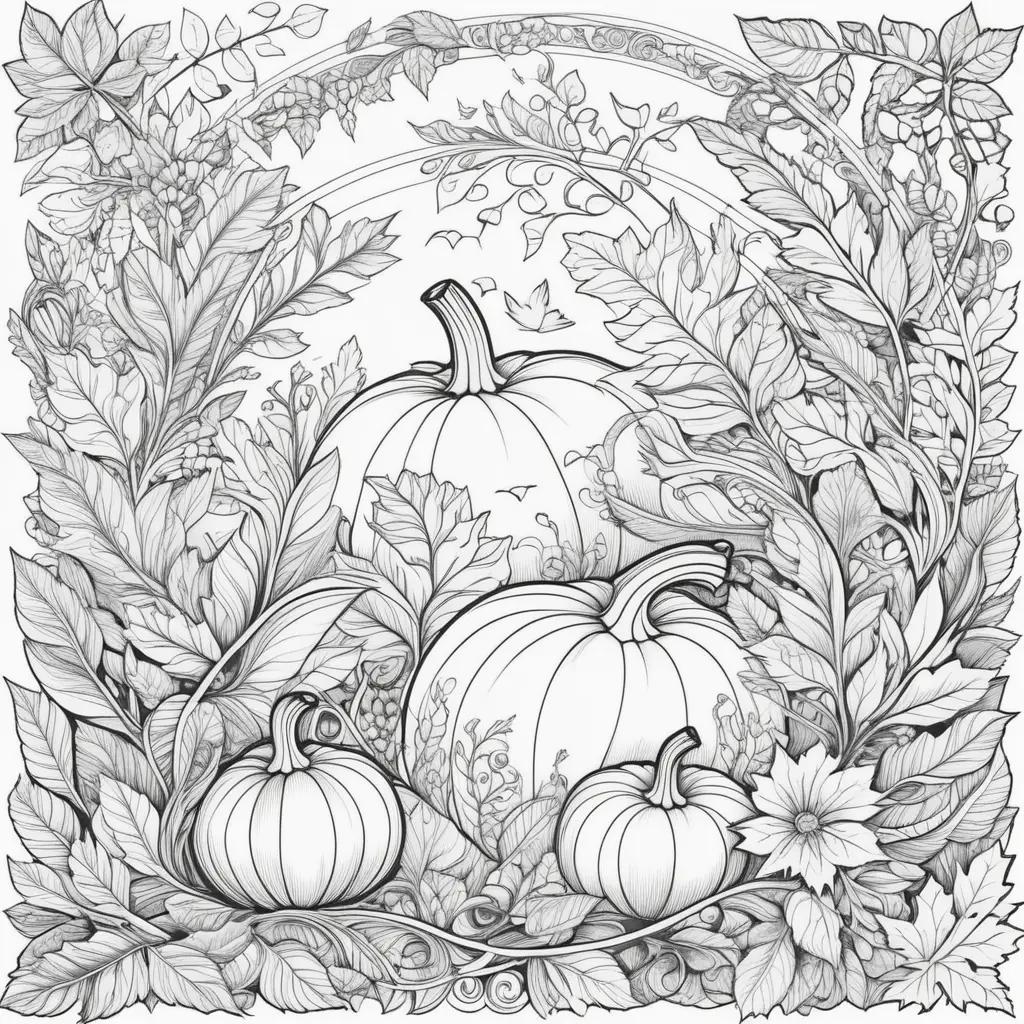 ult coloring pages of pumpkins in a fall setting