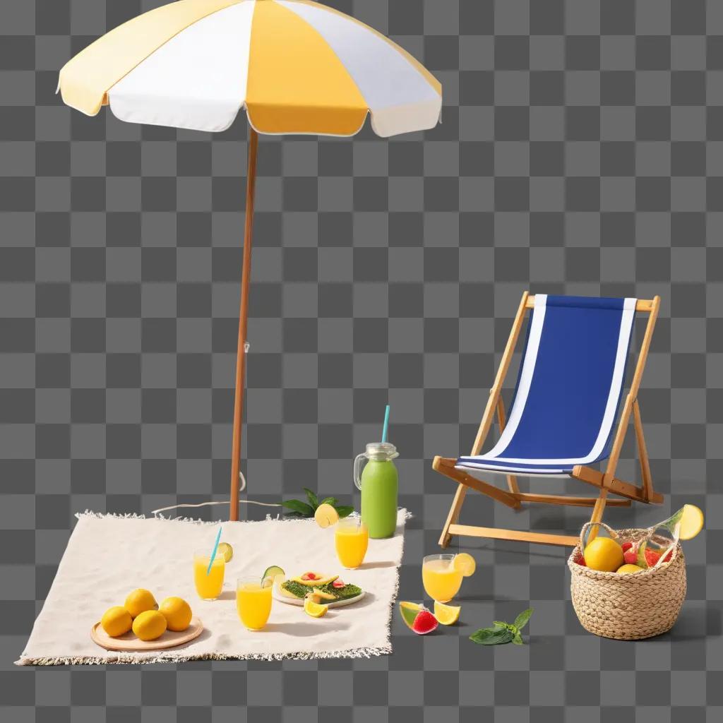 傘、椅子、フルーツバスケットが夏の雰囲気を呼び起こす