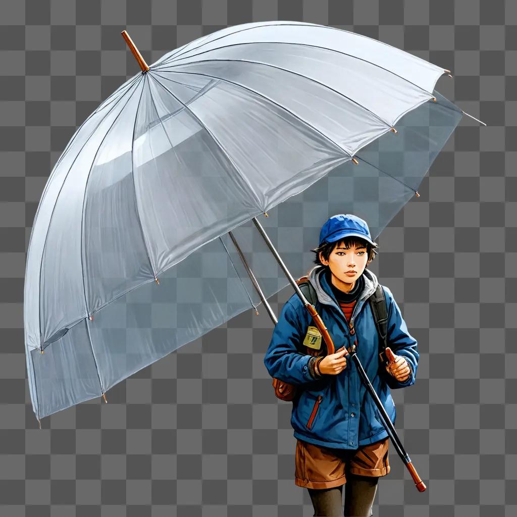 umbrella drawing with colour A young boy with an umbrella