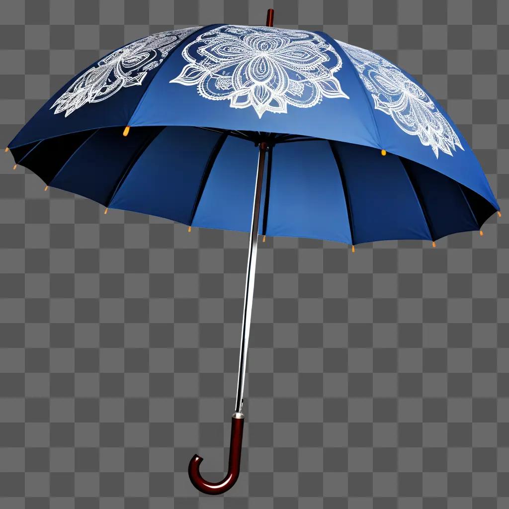 umbrella with a floral design is illuminated against a blue background