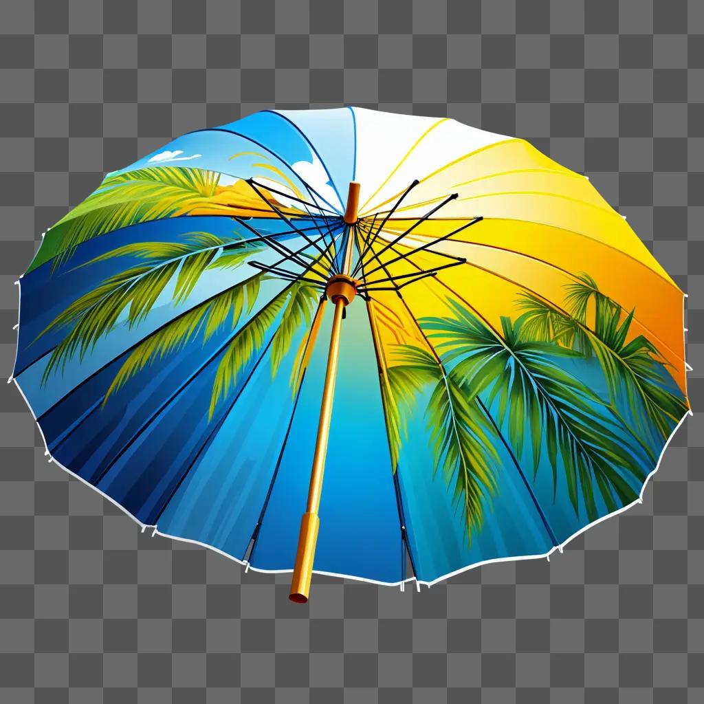 umbrella with palm trees on it is a beach umbrella clipart