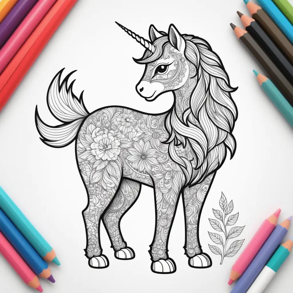 unicorn and cat are colored with pencils