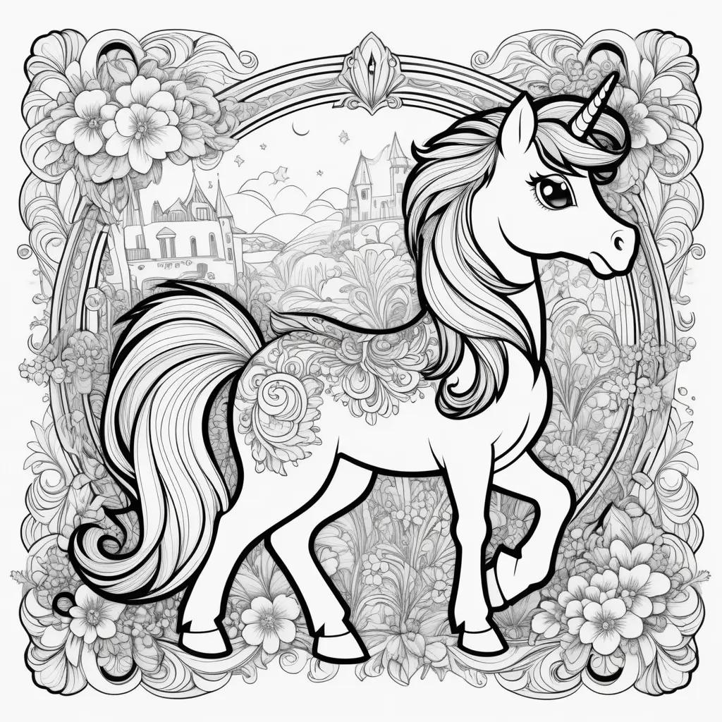 unicorn in a flower-filled background with My Little Ponies coloring pages