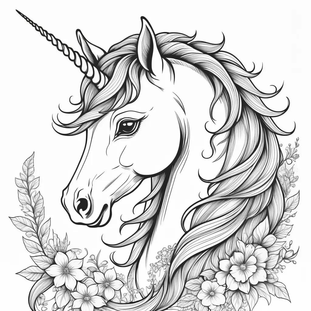 unicorn with flowers coloring pages for adults