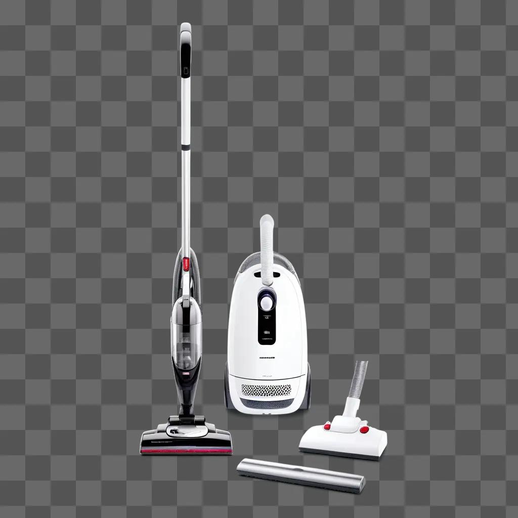 vacuum cleaner and mop stand on a gray surface