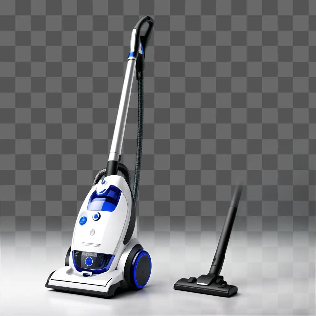 vacuum cleaner with a blue hose and a black nozzle