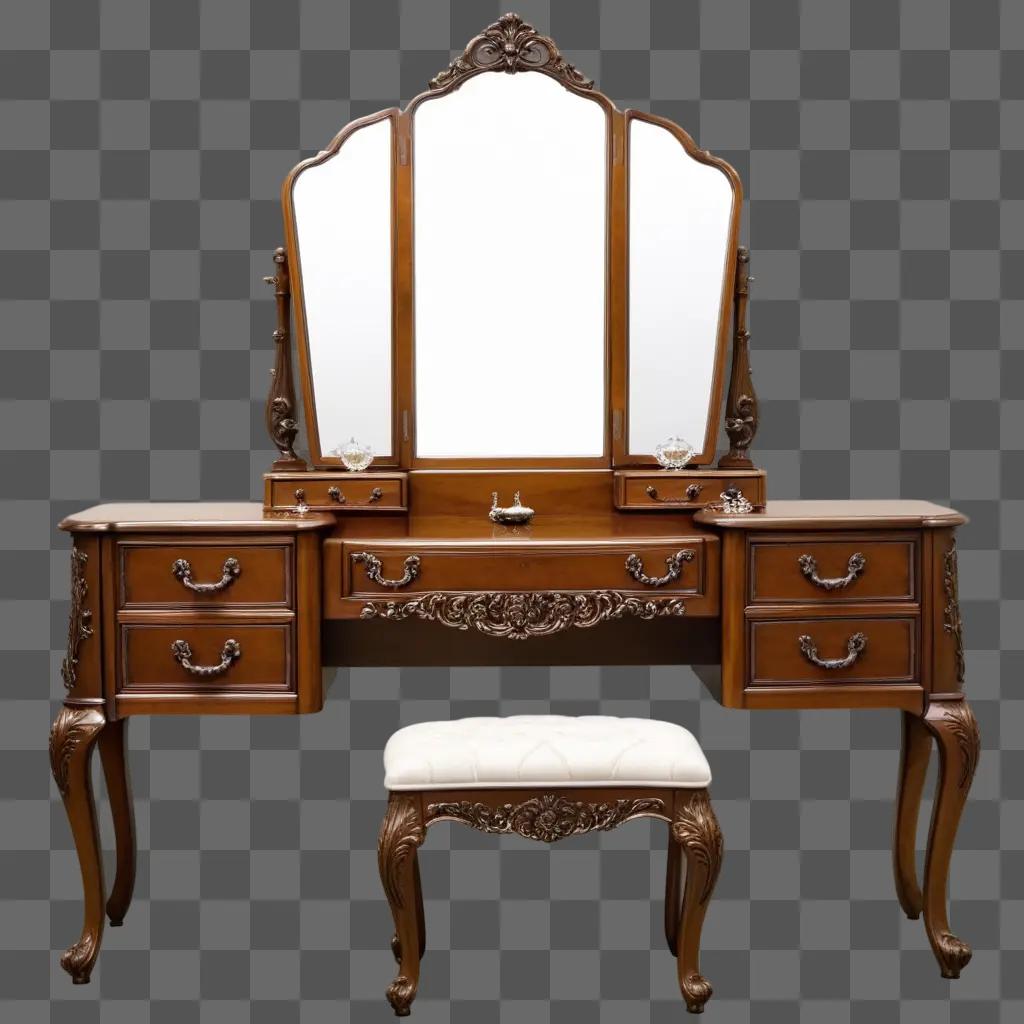 vanity with a stool and mirror