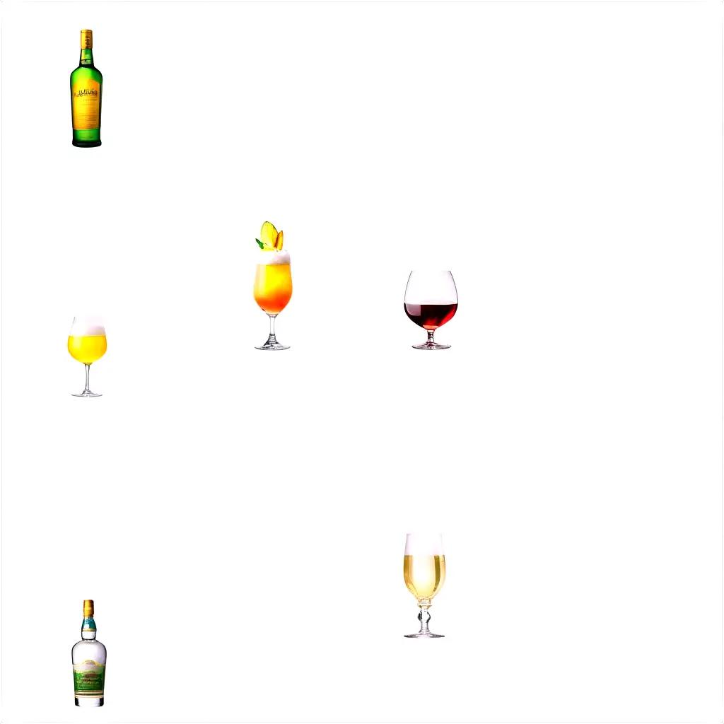 variety of alcoholic drinks displayed on a white background