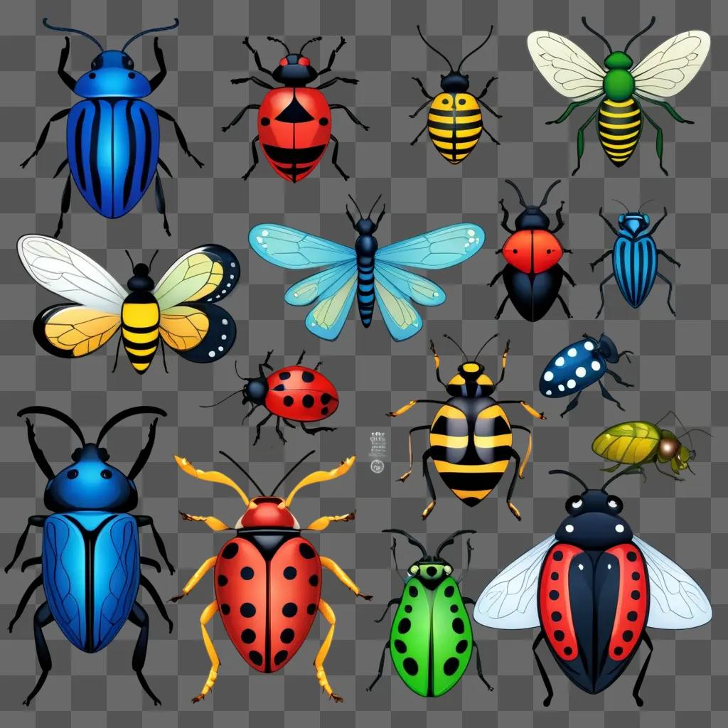 variety of bugs are depicted in this clipart image