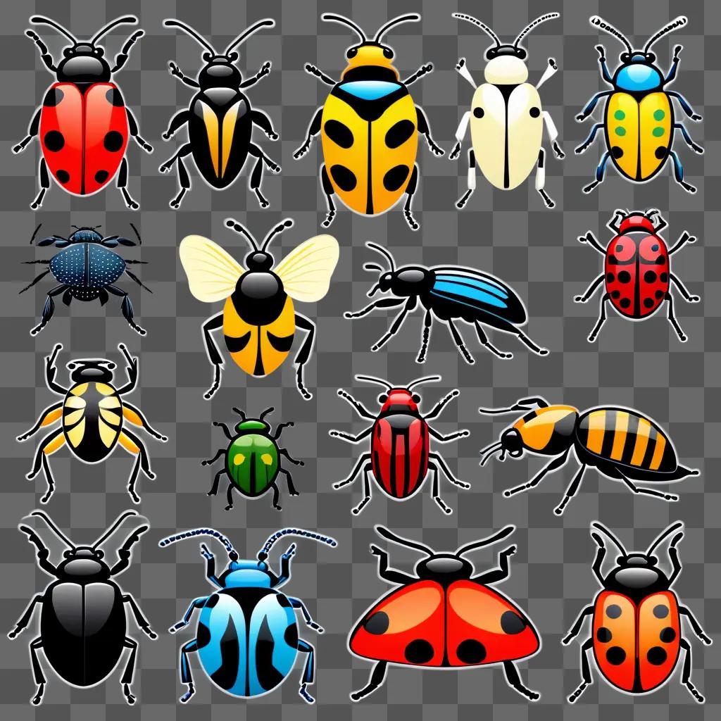 variety of bugs in a colorful clipart