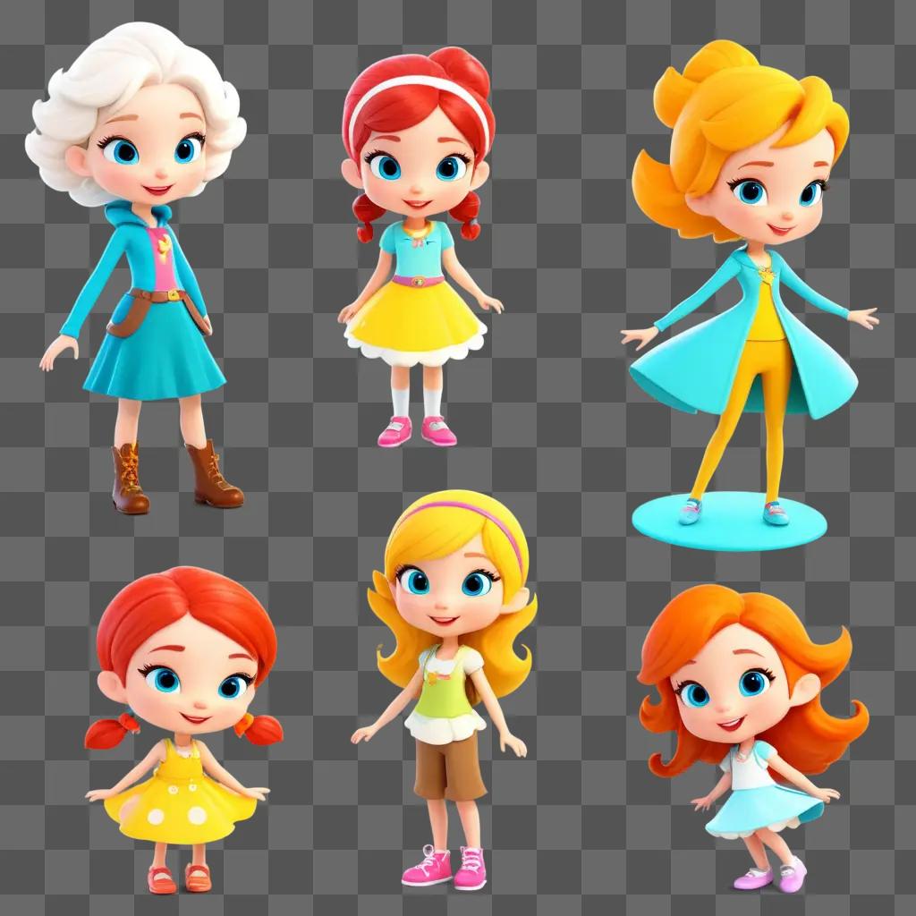 variety of cartoon girl characters in a colorful setting