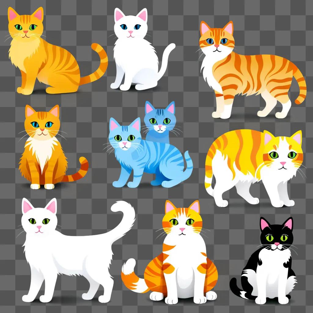 variety of cat clipart designs, some of which are white and orange