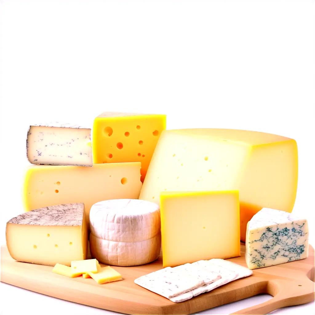 variety of cheeses and crackers on a cutting board