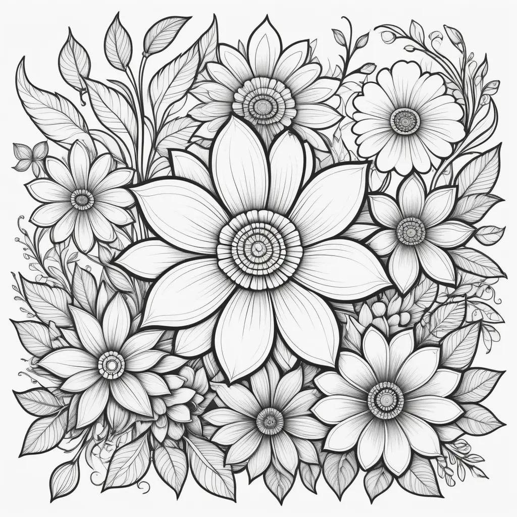 variety of floral designs in black and white coloring pages