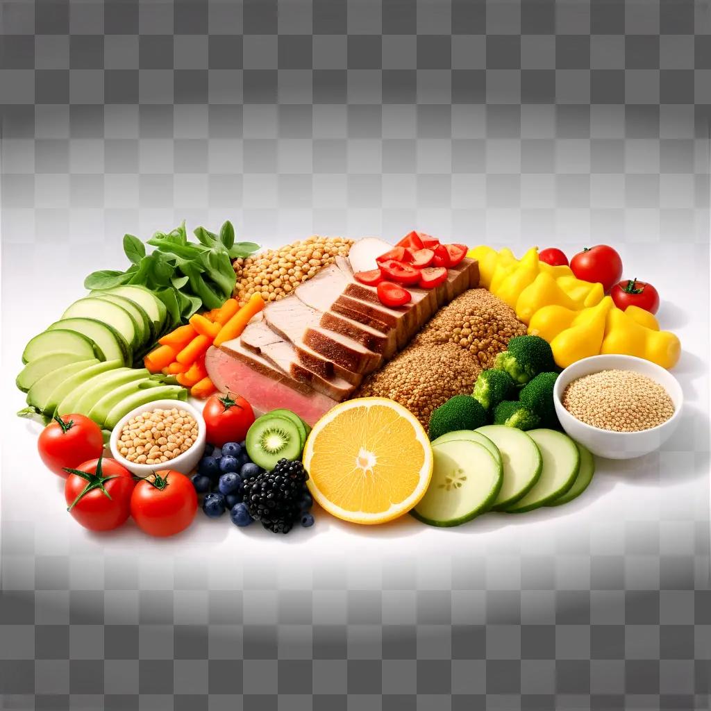 variety of fresh fruits and vegetables on a plate