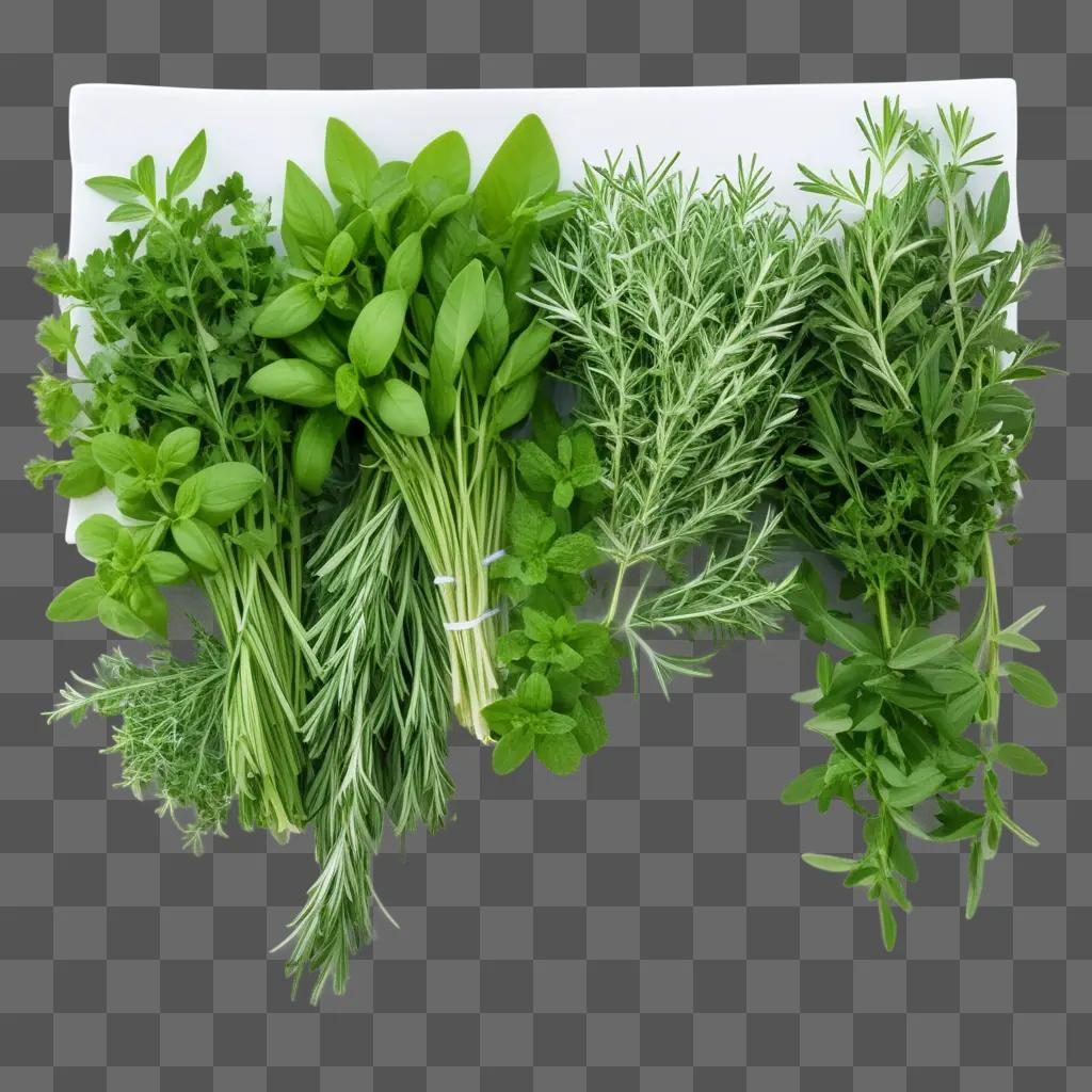 variety of fresh herbs are arranged on a table