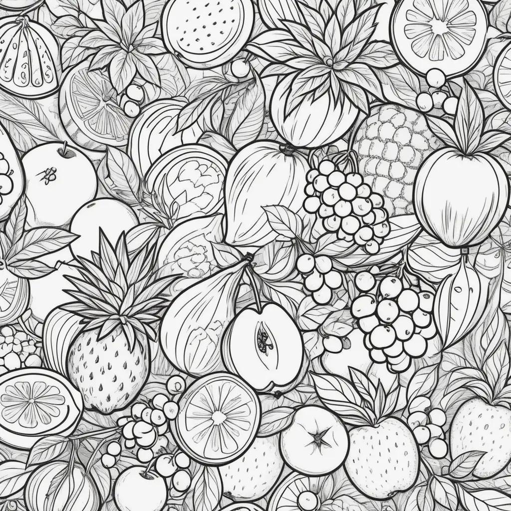 variety of fruit coloring pages with black outlines